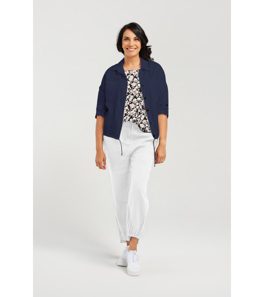 Drawstring cropped linen jacket