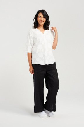 Rose detailed V neck top-tops-Gaby's