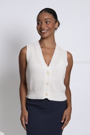 Rib V neck vest-knitwear-Gaby's