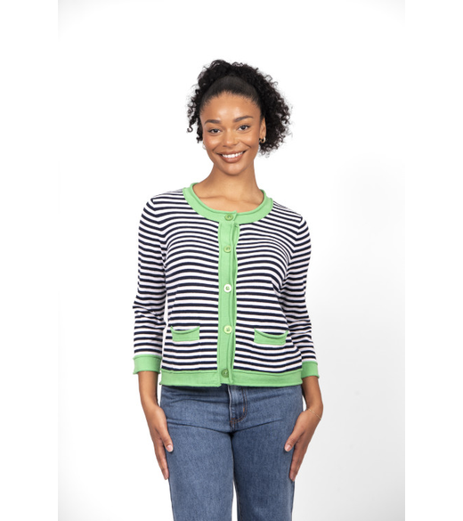 Stripe contrast roll trim cardi