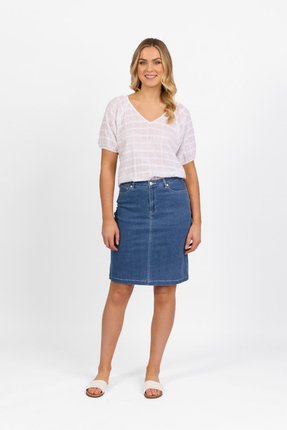 Denim skirt with back vent-skirts-Gaby's