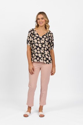 Printed V neck top-tops-Gaby's