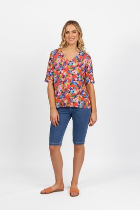 V neck top elbow length sleeve-tops-Gaby's