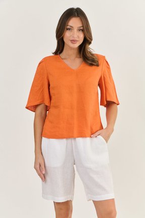 V neck linen top-tops-Gaby's