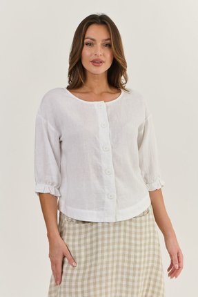 Button front linen top-tops-Gaby's