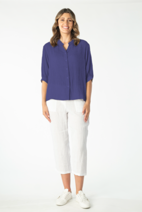 3/4 sleeve cotton shirt-tops-Gaby's