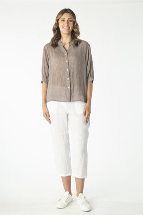 3/4 sleeve cotton shirt-tops-Gaby's