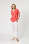 Linen frill top embroidered