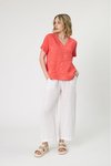 Linen frill top embroidered