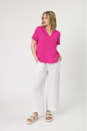 Linen frill top embroidered-tops-Gaby's