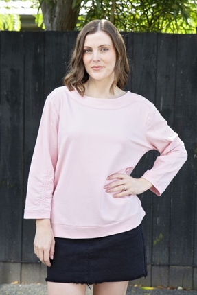 Rouche sleeve sweat-tops-Gaby's